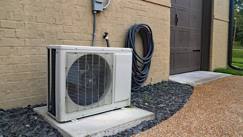 Mini-split heat pump unit right after the installation process is completed